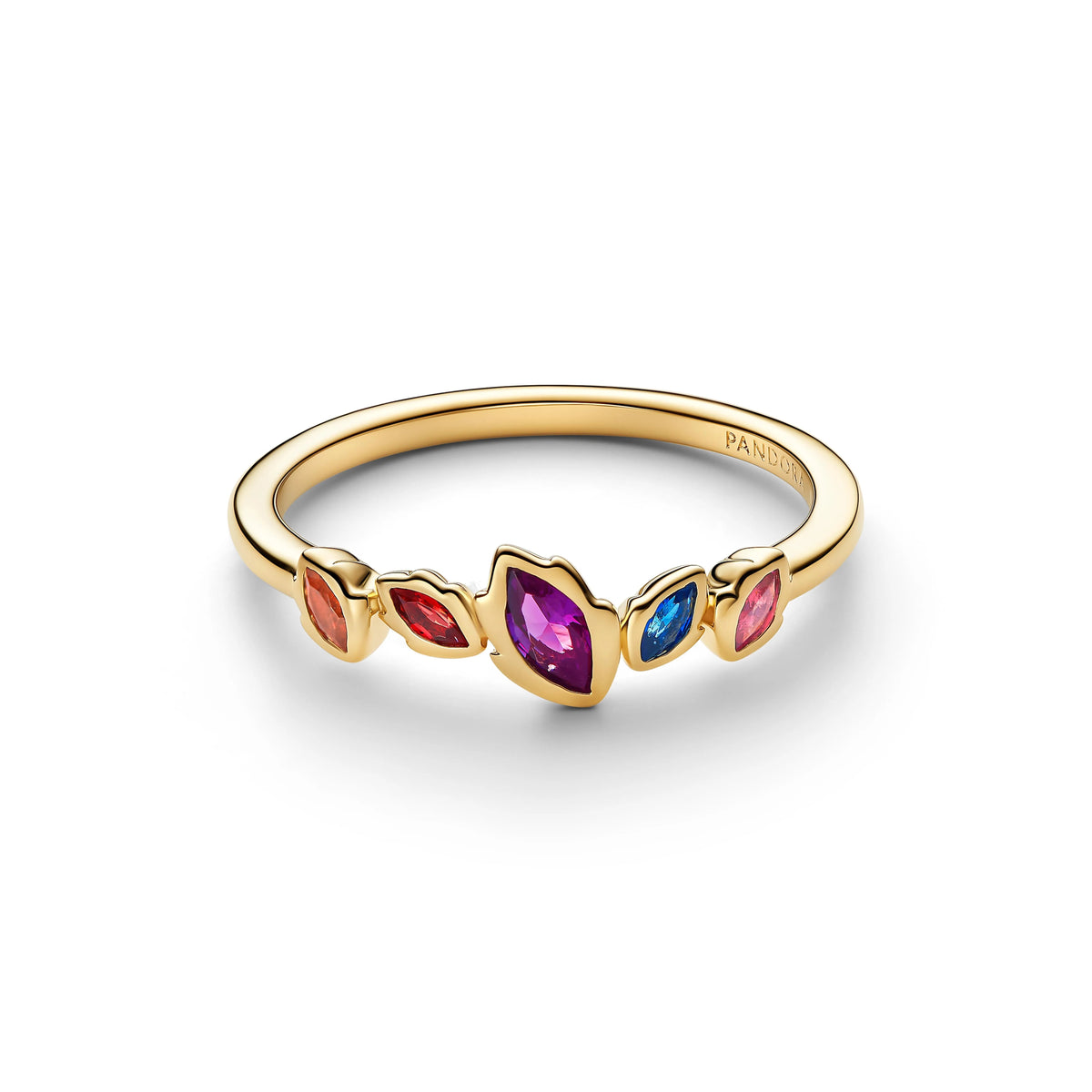 Disney Pocahontas placcato oro 14k anello con cristalli blu, arancioni, rossi, viola e rosa - 165048C01 - Simmi Gioiellerie -Anelli