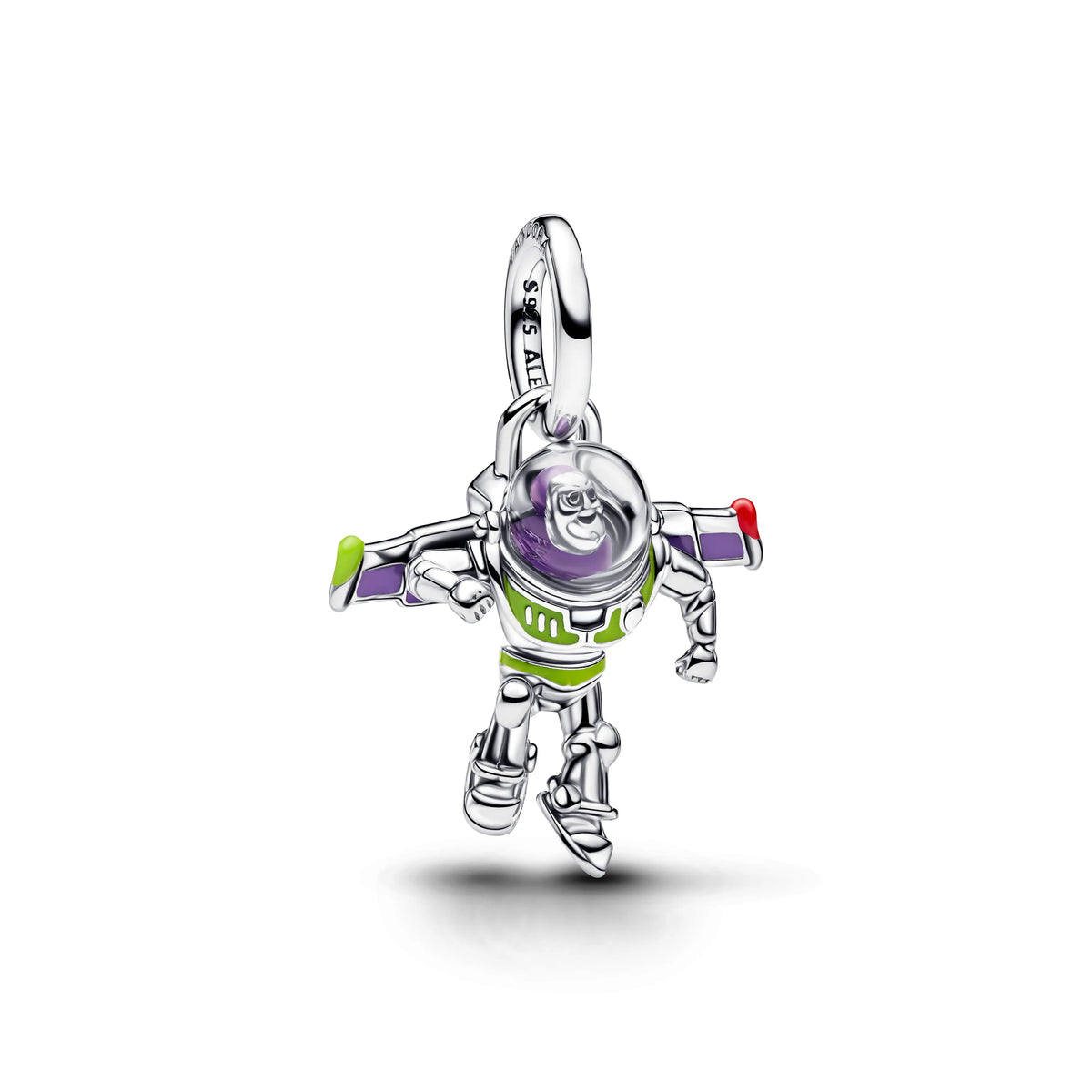 Disney Toy Story Buzz Lightyear argento sterling pendente con smalto rosso, viola e verde e transparent UV resin - 794604C01 - Simmi Gioiellerie -Charm