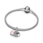 Doppio ciondolo pendente Cuore in argento sterling con zirconia cubica trasparente e opale rosa a mosaico creato in laboratorio e resina - 794456C01 - Simmi Gioiellerie -Charm