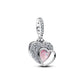 Doppio ciondolo pendente Cuore in argento sterling con zirconia cubica trasparente e opale rosa a mosaico creato in laboratorio e resina - 794456C01 - Simmi Gioiellerie -Charm