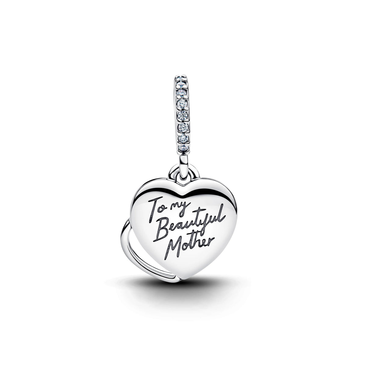 Doppio ciondolo pendente Cuore in argento sterling con zirconia cubica trasparente e opale rosa a mosaico creato in laboratorio e resina - 794456C01 - Simmi Gioiellerie -Charm