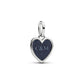 Engravable cuore placcato platino pendente con blu smalto glitterato - 735088C01 - Simmi Gioiellerie -Charm