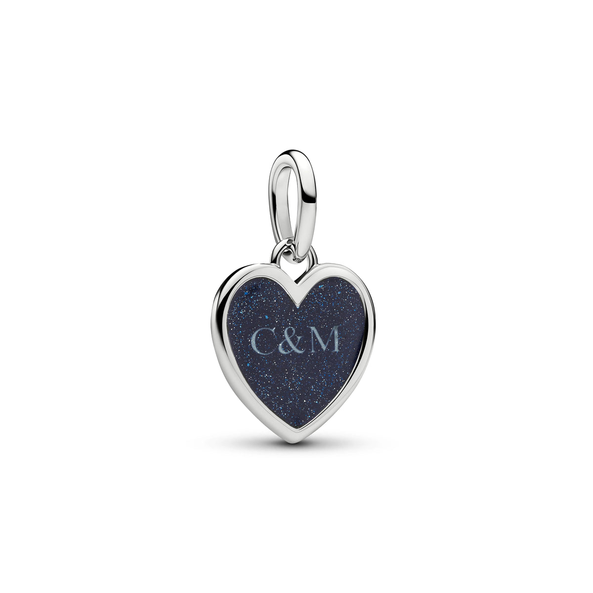 Engravable cuore placcato platino pendente con blu smalto glitterato - 735088C01 - Simmi Gioiellerie -Charm