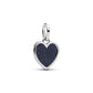 Engravable cuore placcato platino pendente con blu smalto glitterato - 735088C01 - Simmi Gioiellerie -Charm