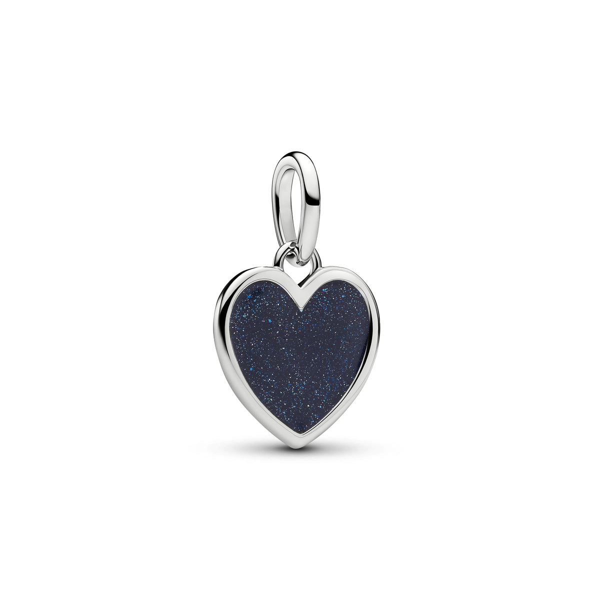 Engravable cuore placcato platino pendente con blu smalto glitterato - 735088C01 - Simmi Gioiellerie -Charm
