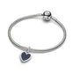 Engravable cuore placcato platino pendente con blu smalto glitterato - 735088C01 - Simmi Gioiellerie -Charm