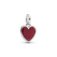Engravable cuore placcato platino pendente con rosso smalto glitterato - 735088C03 - Simmi Gioiellerie -Charm