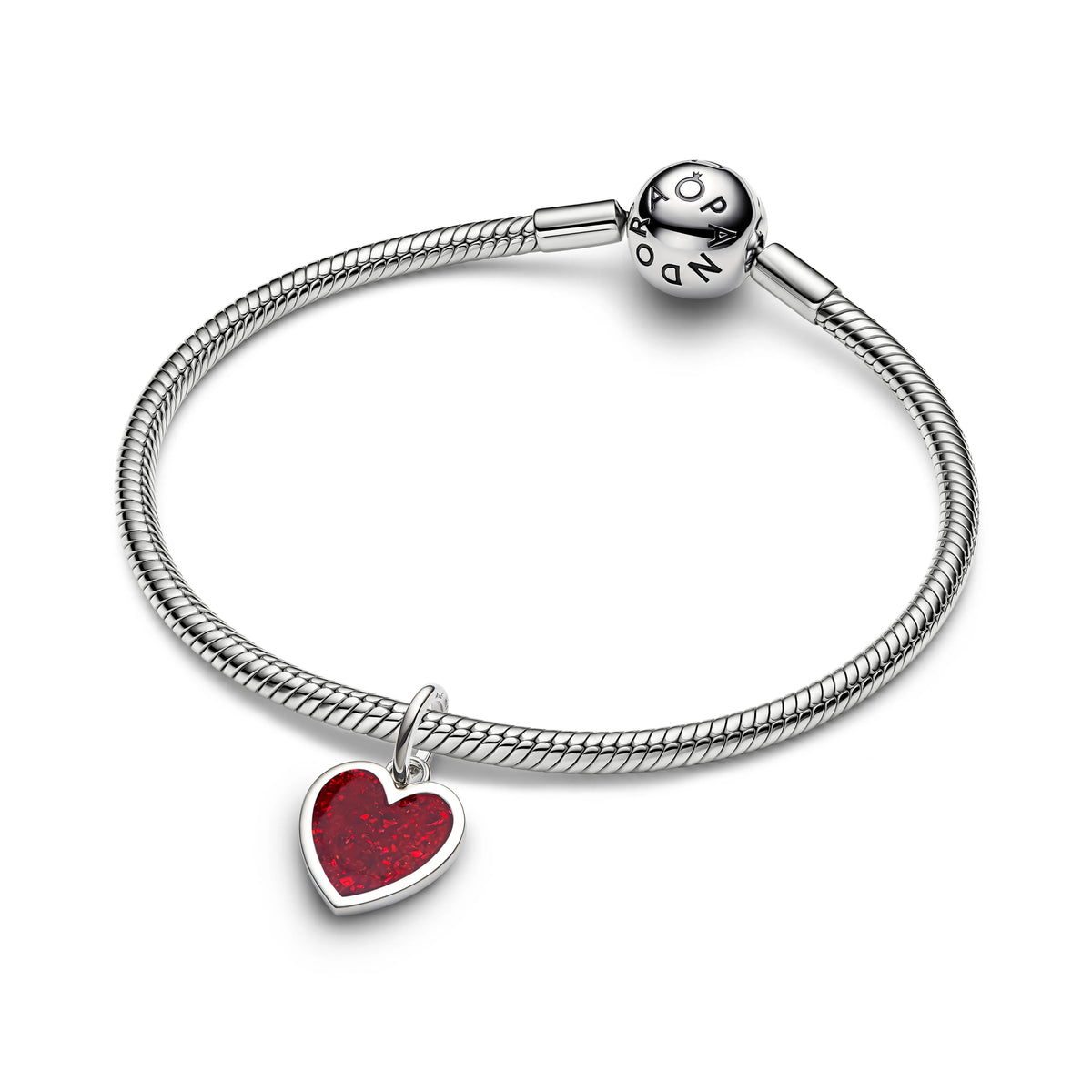 Engravable cuore placcato platino pendente con rosso smalto glitterato - 735088C03 - Simmi Gioiellerie -Charm