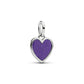 Engravable cuore placcato platino pendente con viola smalto glitterato - 735088C02 - Simmi Gioiellerie -Charm