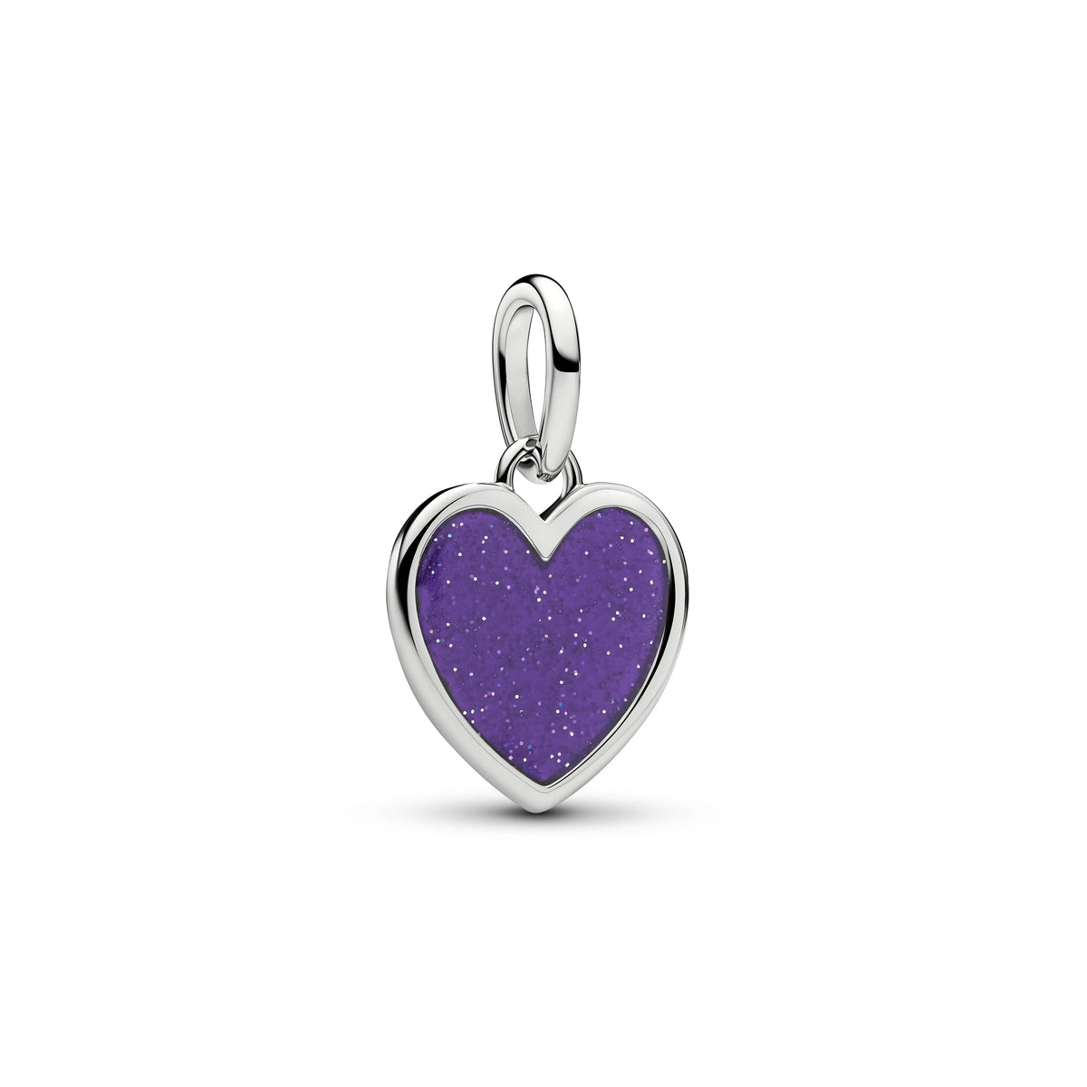 Engravable cuore placcato platino pendente con viola smalto glitterato - 735088C02 - Simmi Gioiellerie -Charm