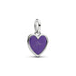 Engravable cuore placcato platino pendente con viola smalto glitterato - 735088C02 - Simmi Gioiellerie -Charm