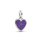 Engravable cuore placcato platino pendente con viola smalto glitterato - 735088C02 - Simmi Gioiellerie -Charm
