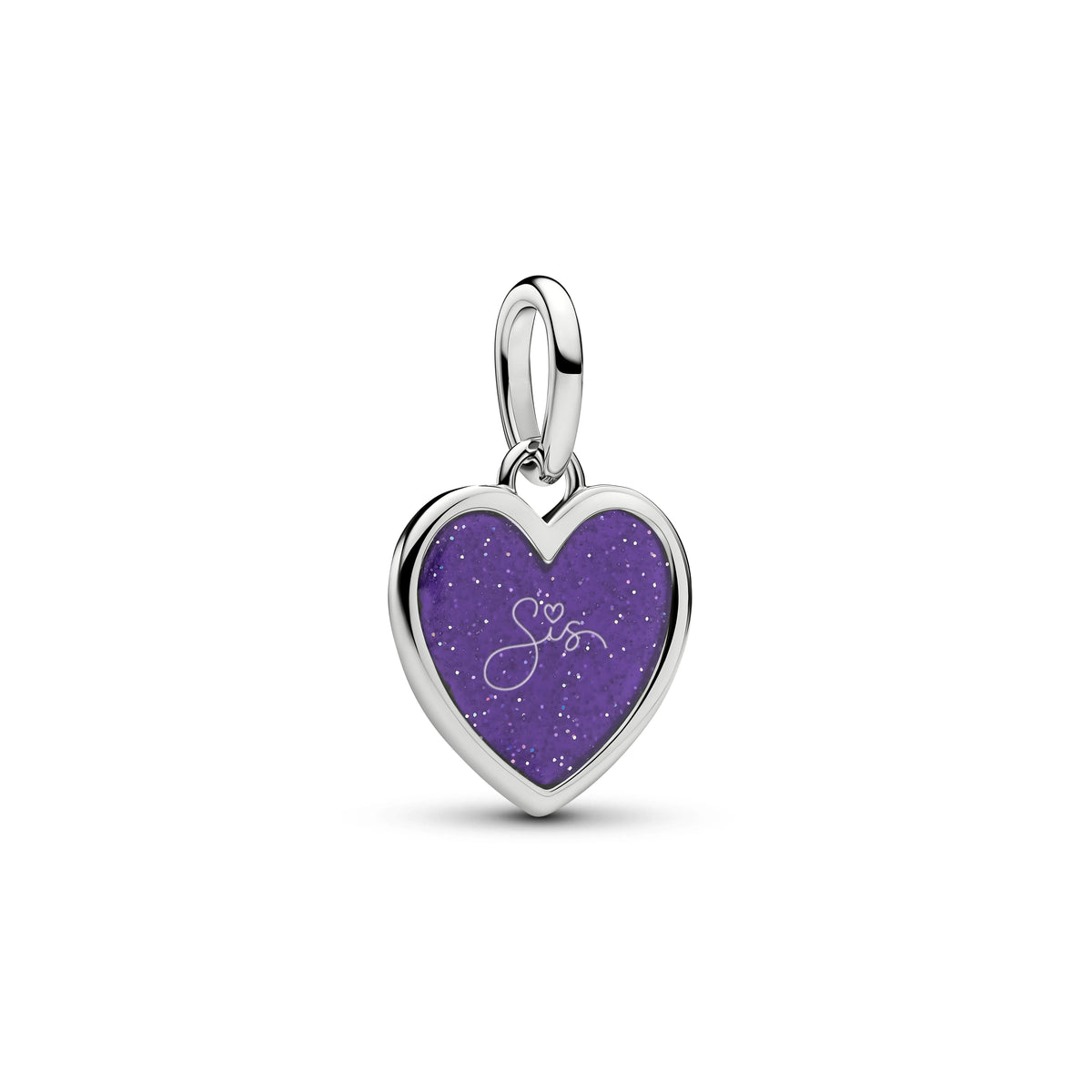 Engravable cuore placcato platino pendente con viola smalto glitterato - 735088C02 - Simmi Gioiellerie -Charm