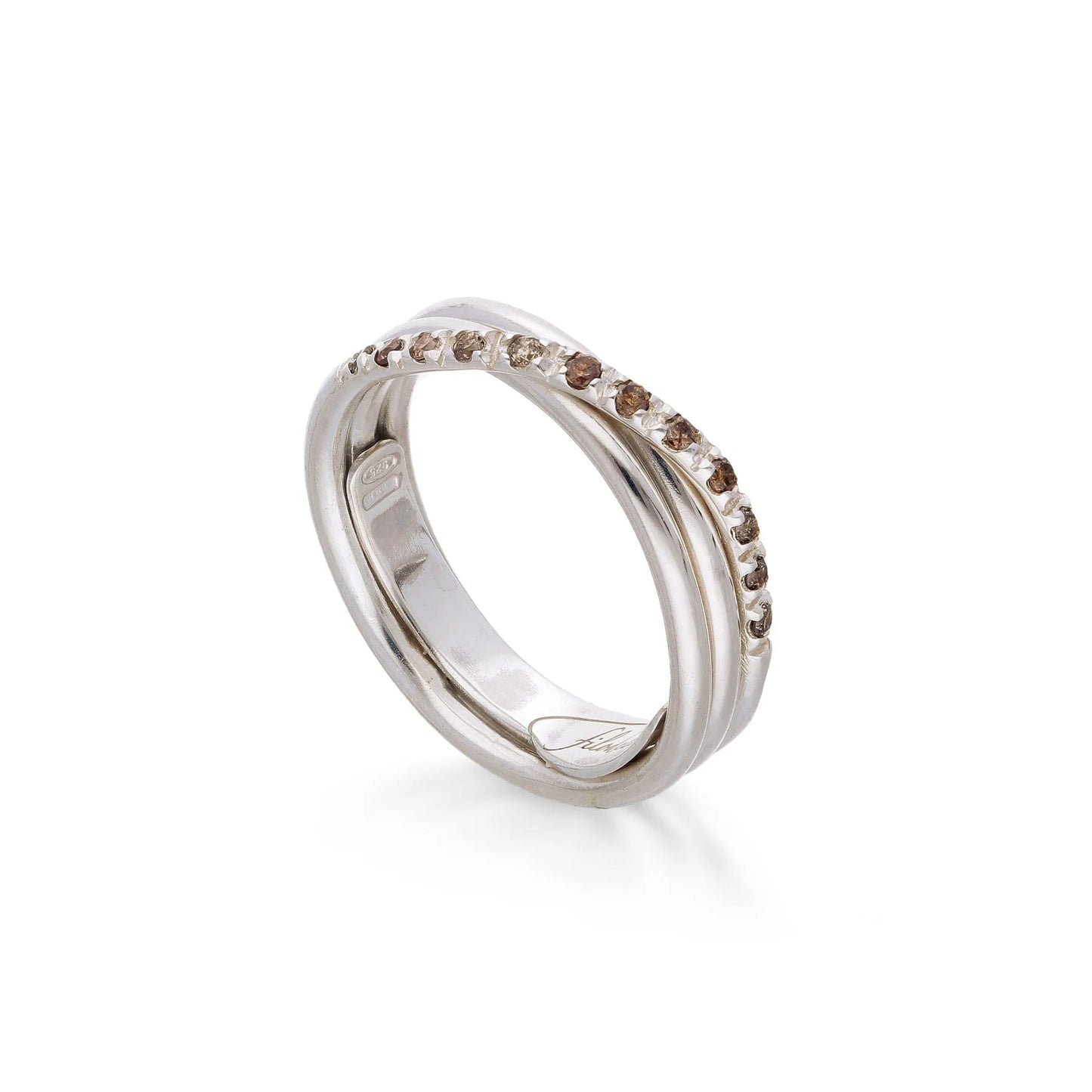 Filodellavita Classic 3 fili in Argento 925 e 12 Diamanti Brown - AN8ABR - Simmi Gioiellerie - Anelli