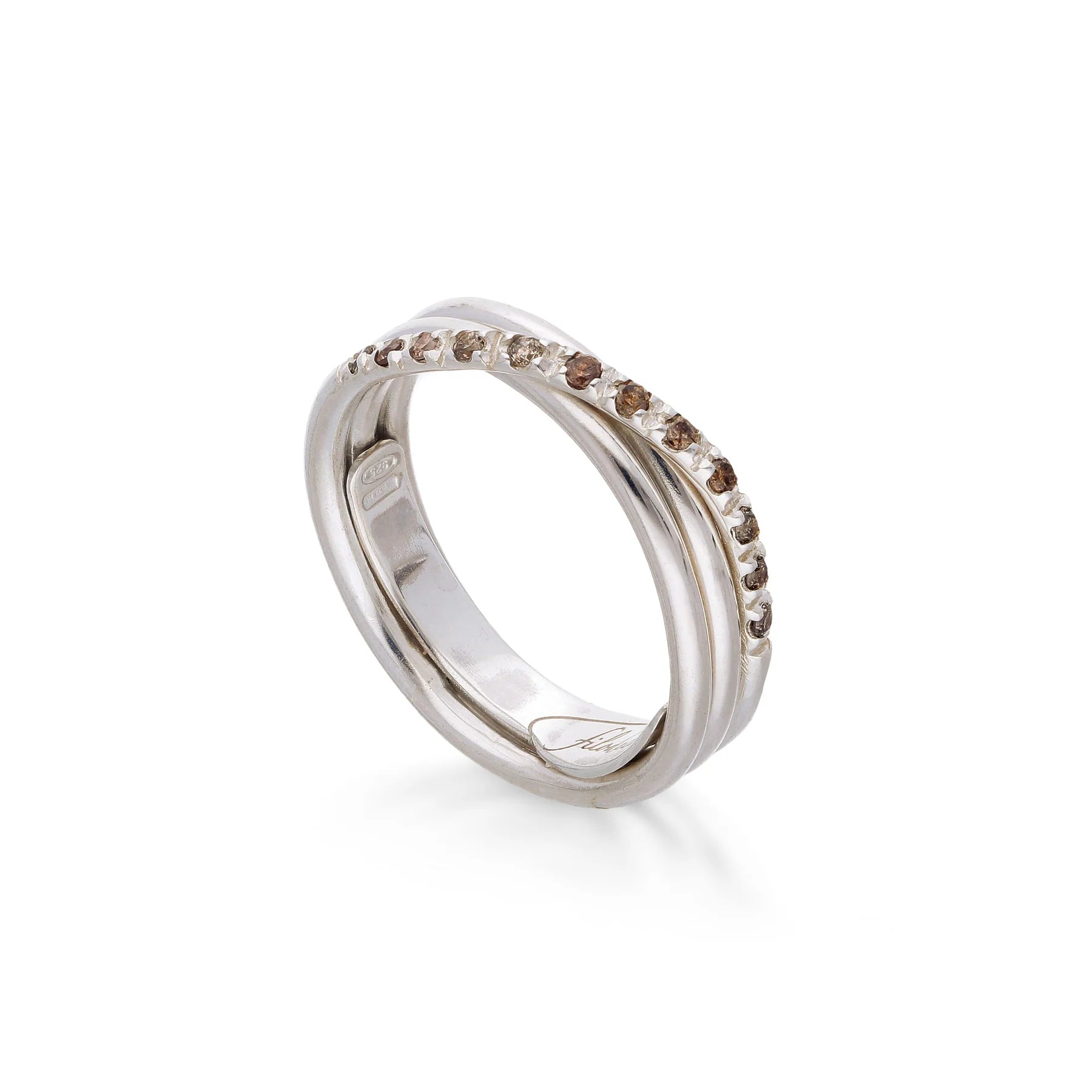 Filodellavita Classic 3 fili in Argento 925 e 12 Diamanti Brown - AN8ABR - Simmi Gioiellerie - Anelli