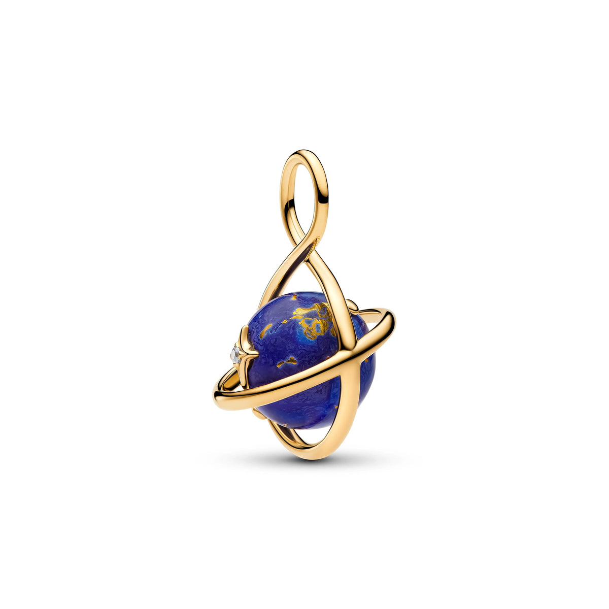 Girevole pianeta placcato oro 14k pendente con lapislazzuli sintetico e zirconia cubica trasparente - 765032C01 - Simmi Gioiellerie -Charm