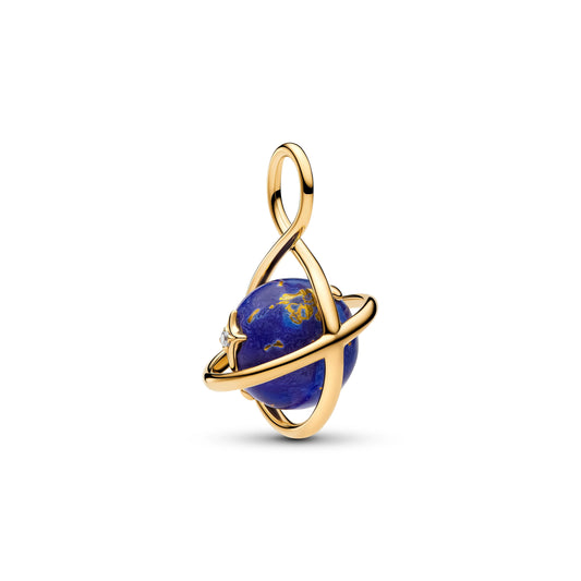 Girevole pianeta placcato oro 14k pendente con lapislazzuli sintetico e zirconia cubica trasparente - 765032C01 - Simmi Gioiellerie -Charm