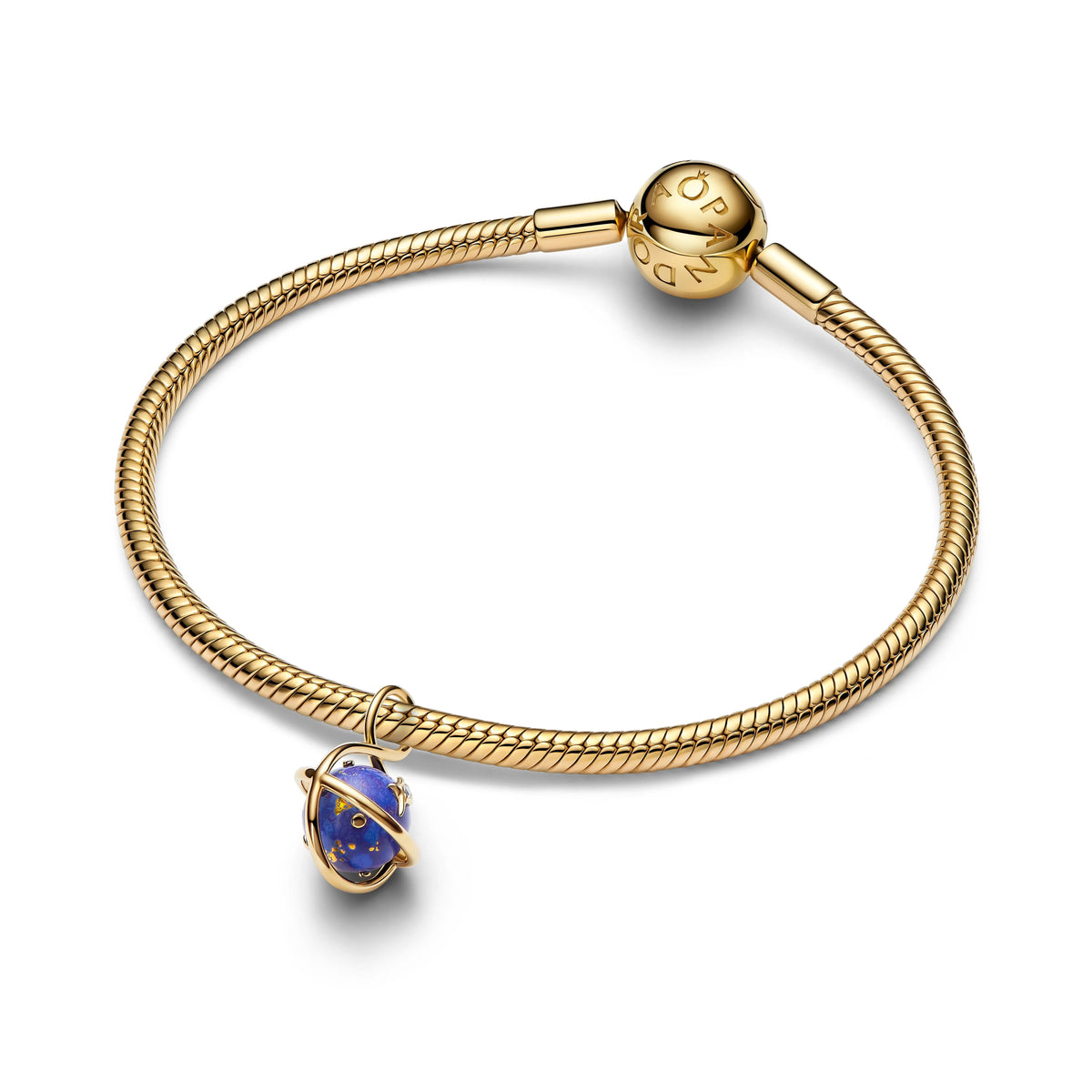 Girevole pianeta placcato oro 14k pendente con lapislazzuli sintetico e zirconia cubica trasparente - 765032C01 - Simmi Gioiellerie -Charm