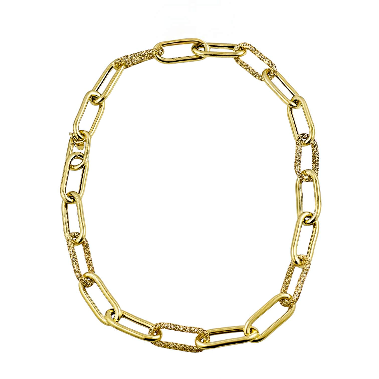 Girocollo a catena con maglie ovali in argento dorato e zirconi - Simmi925 - Simmi Gioiellerie - Collane