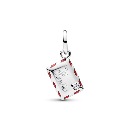 Lettera a Babbo Natale argento sterling pendente con zirconia cubica trasparente, smalto rosso e verde - 795065C01 - Simmi Gioiellerie -Charm