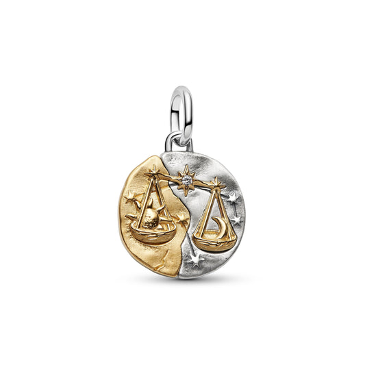 Medaglione Bilancia in argento sterling e placcato oro 14k con zirconia cubica trasparente - 764983C01 - Simmi Gioiellerie -Charm