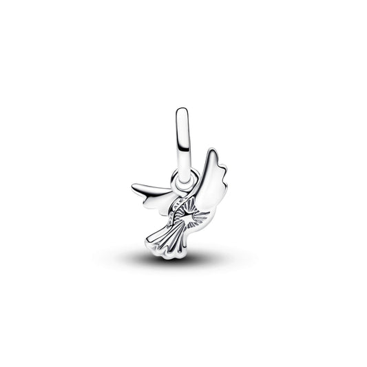 Mini ciondolo pendente Colomba in argento sterling con opale bianco creato in laboratorio - 794566C01 - Simmi Gioiellerie -Charm