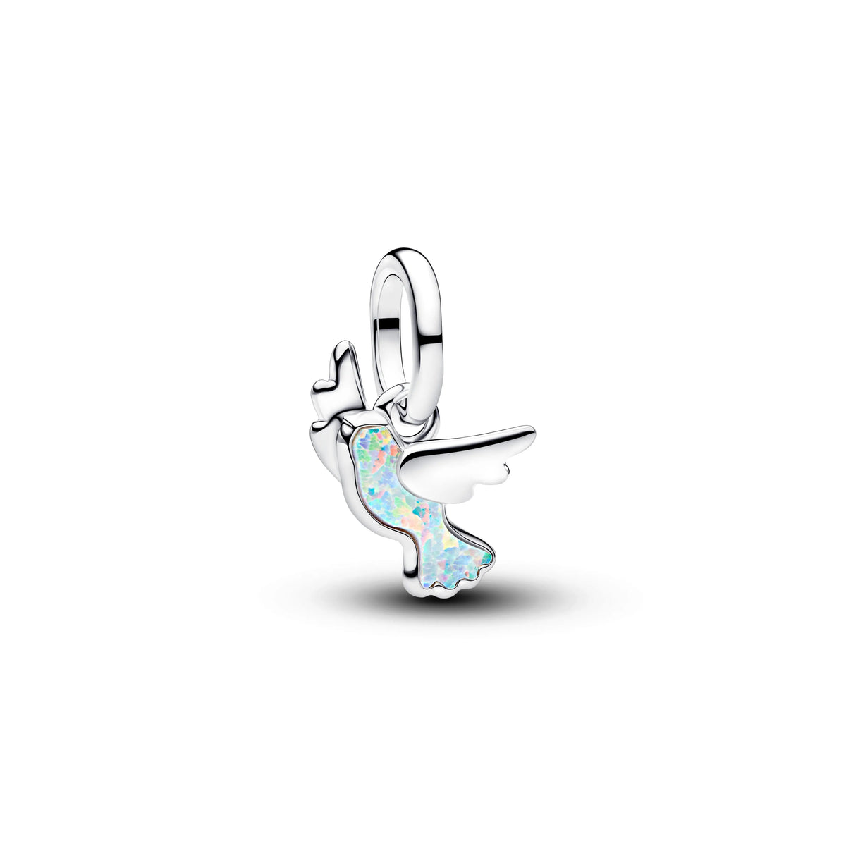 Mini ciondolo pendente Colomba in argento sterling con opale bianco creato in laboratorio - 794566C01 - Simmi Gioiellerie -Charm