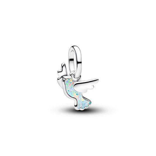 Mini ciondolo pendente Colomba in argento sterling con opale bianco creato in laboratorio - 794566C01 - Simmi Gioiellerie -Charm