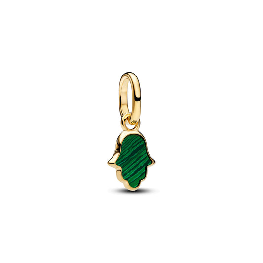 Mini ciondolo pendente Mano di Fatima placcato in oro 14k con malachite sintetica - 764612C01 - Simmi Gioiellerie -Charm