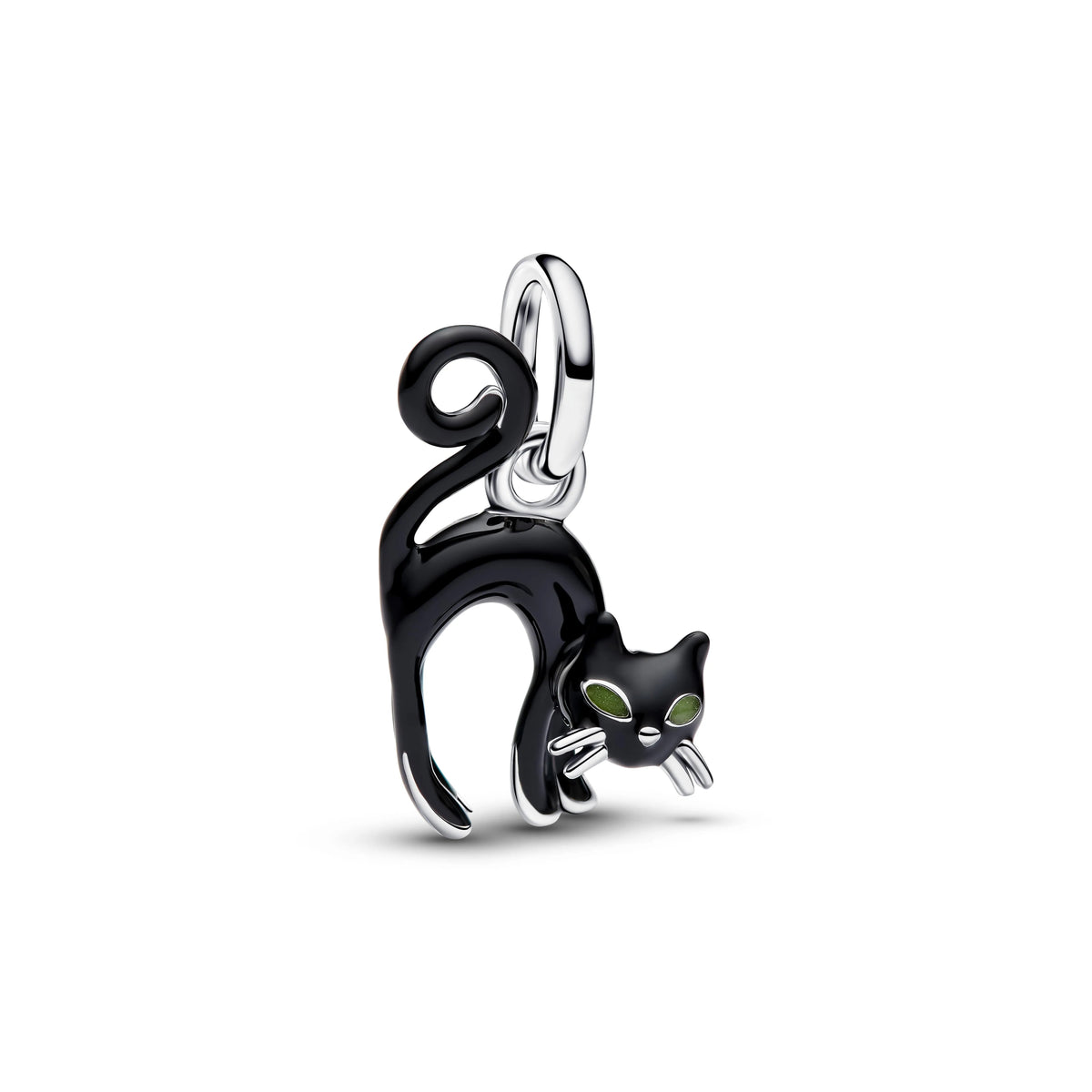 Nero cat argento sterling pendente con nero e fosforescente smalto - 794769C01 - Simmi Gioiellerie -Charm