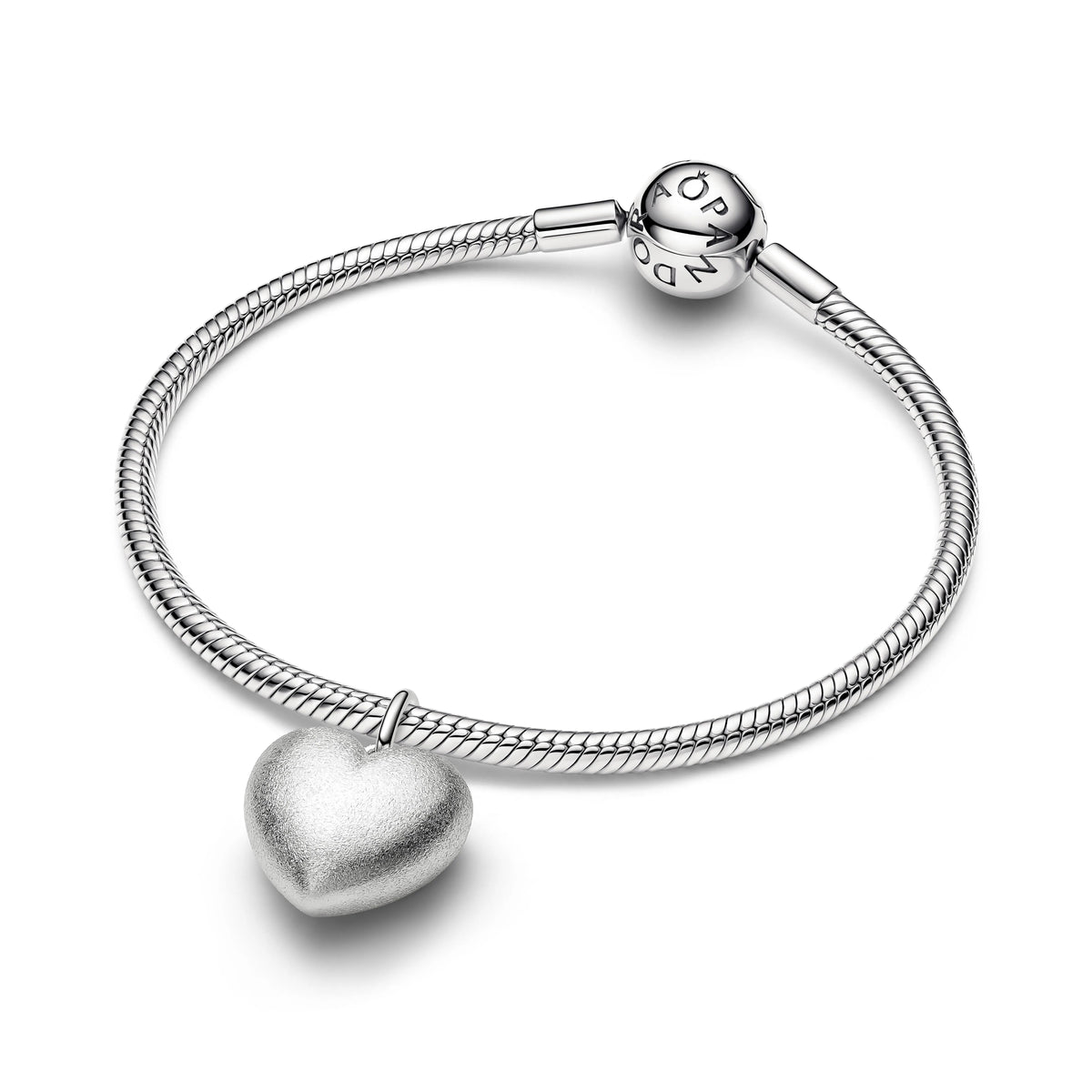 Opaco bombato cuore placcato platino pendente - 734908C00 - Simmi Gioiellerie -Charm