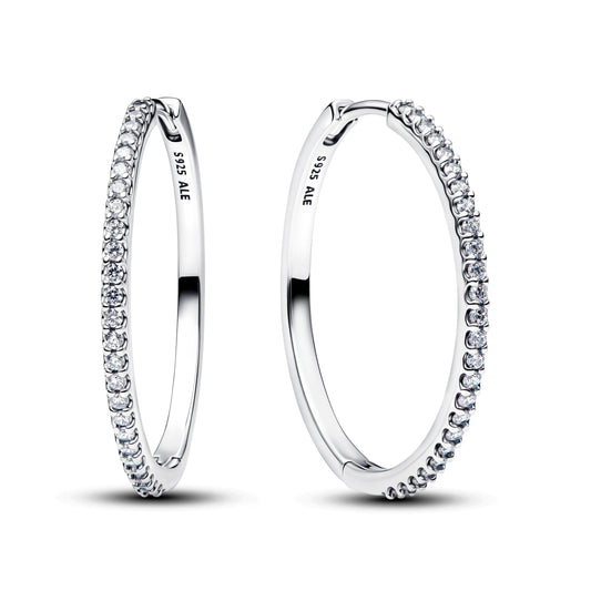 Orecchini a cerchio in argento sterling con zirconia cubica trasparente, 28 mm - 294650C01 - Simmi Gioiellerie -Orecchini