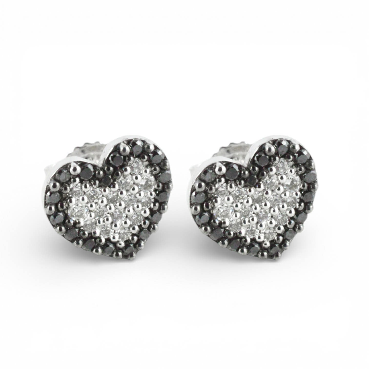 Orecchini a Cuore in Oro Bianco 18 kt con Brillanti e Diamanti Neri - Simmi Gioielli - Simmi Gioiellerie - Orecchini