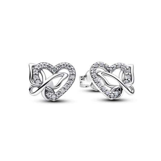 Orecchini a lobo Cuore e farfalla in argento sterling con zirconia cubica trasparente - 294476C01 - Simmi Gioiellerie -Orecchini