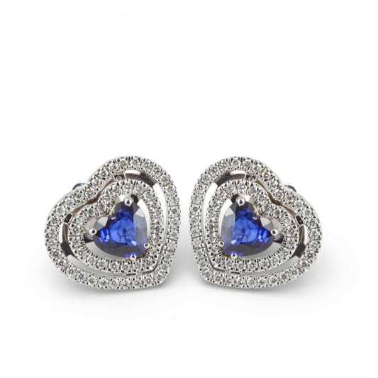 Orecchini Cuore in Oro Bianco 18K con Zaffiro e Diamanti – Simmi Gioielli - Simmi Gioiellerie - Orecchini