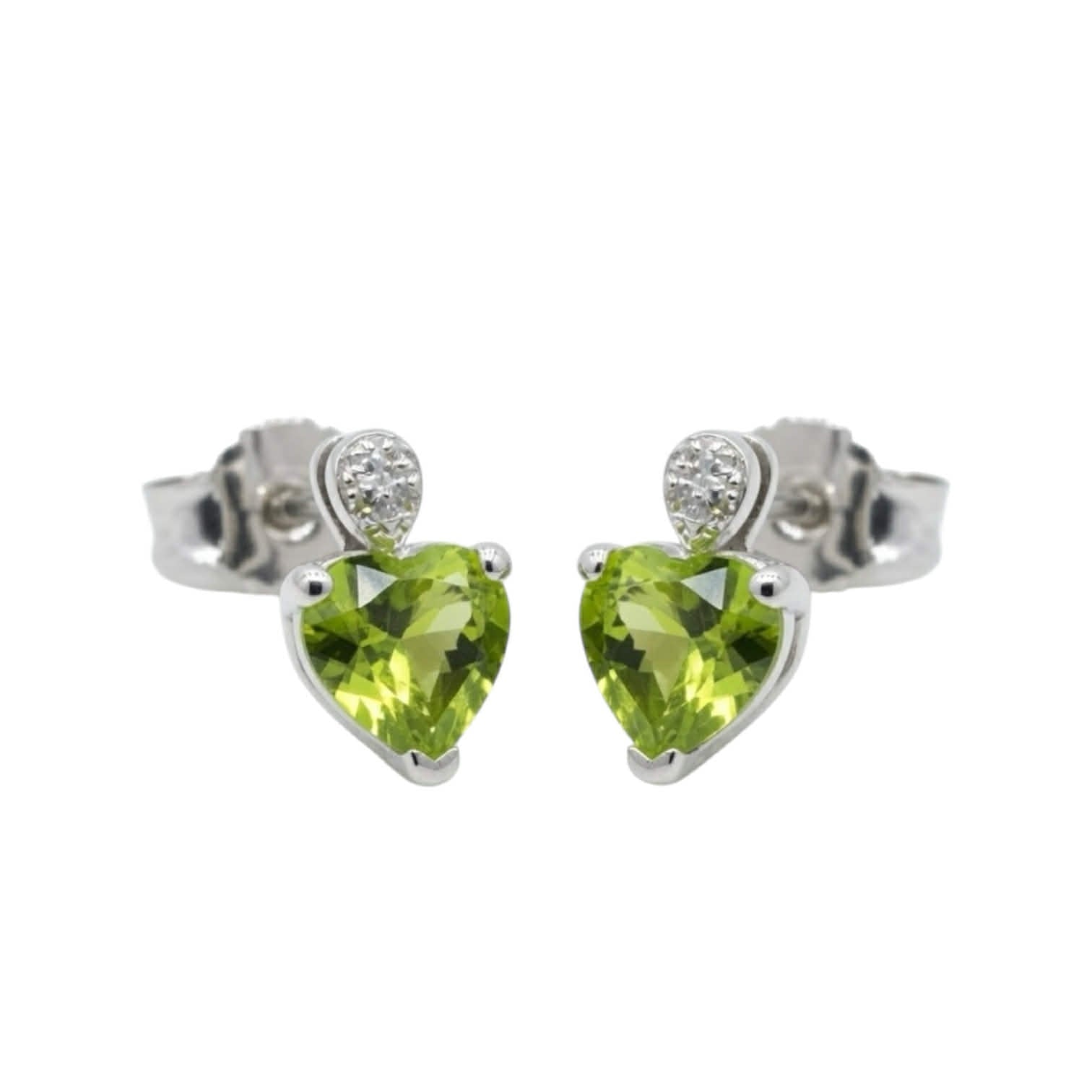 Orecchini Cuore in Oro Bianco con Peridoto e Diamanti - Simmi Gioielli - Simmi Gioiellerie - Orecchini