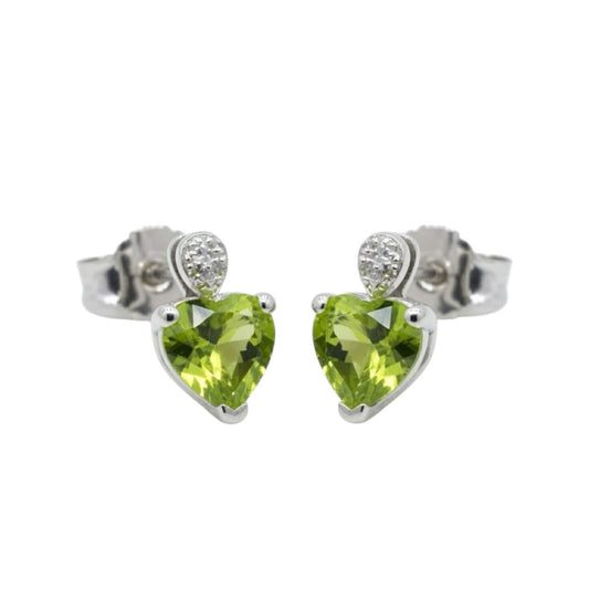 Orecchini Cuore in Oro Bianco con Peridoto e Diamanti - Simmi Gioielli - Simmi Gioiellerie - Orecchini