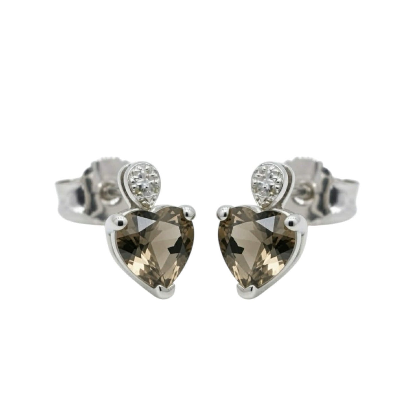 Orecchini Cuore in Oro Bianco con Quarzo Fumè e Diamanti - Simmi Gioielli - Simmi Gioiellerie - Orecchini