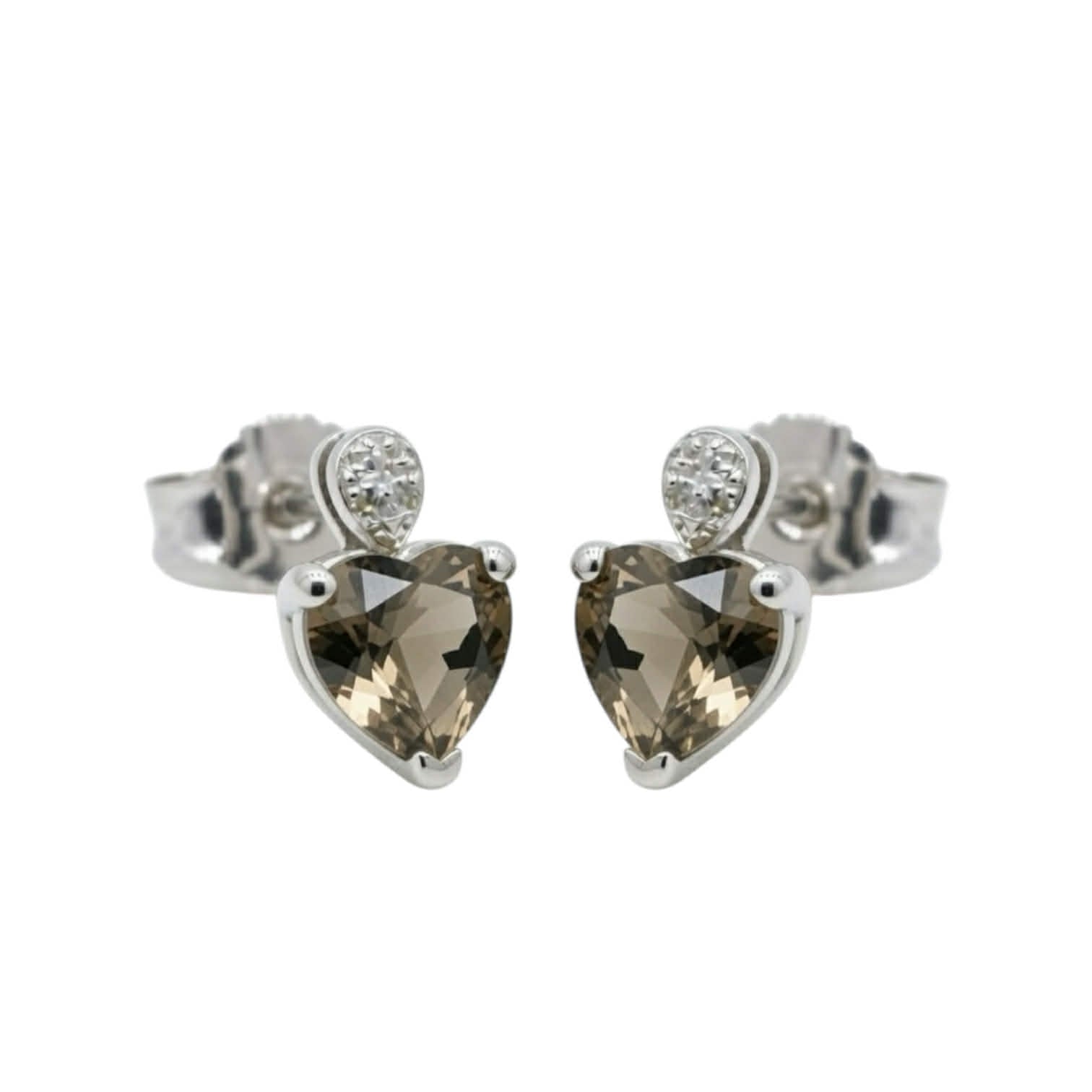 Orecchini Cuore in Oro Bianco con Quarzo Fumè e Diamanti - Simmi Gioielli - Simmi Gioiellerie - Orecchini