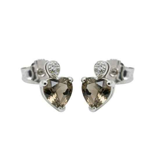 Orecchini Cuore in Oro Bianco con Quarzo Fumè e Diamanti - Simmi Gioielli - Simmi Gioiellerie - Orecchini