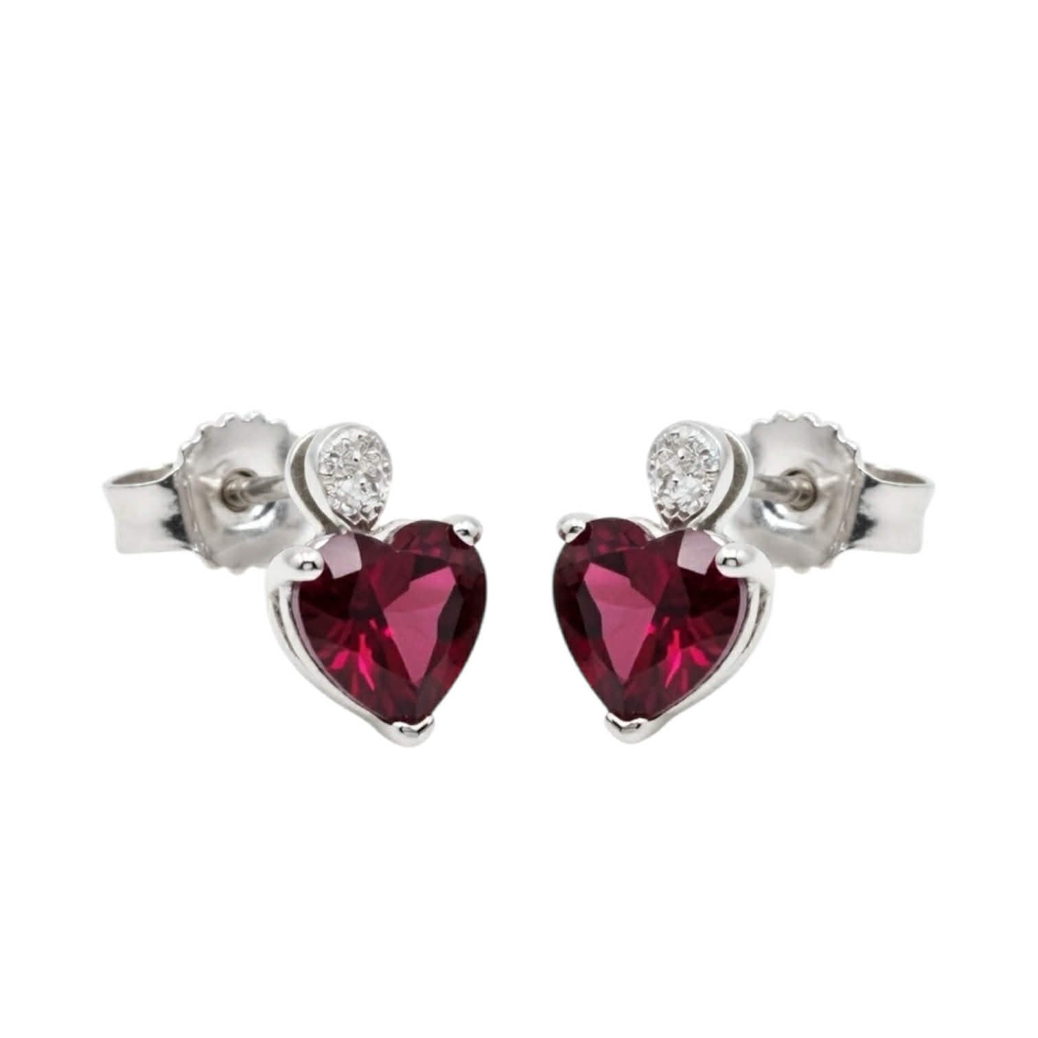 Orecchini Cuore in Oro Bianco con Rubino e Diamanti - Simmi Gioielli - Simmi Gioiellerie - Orecchini