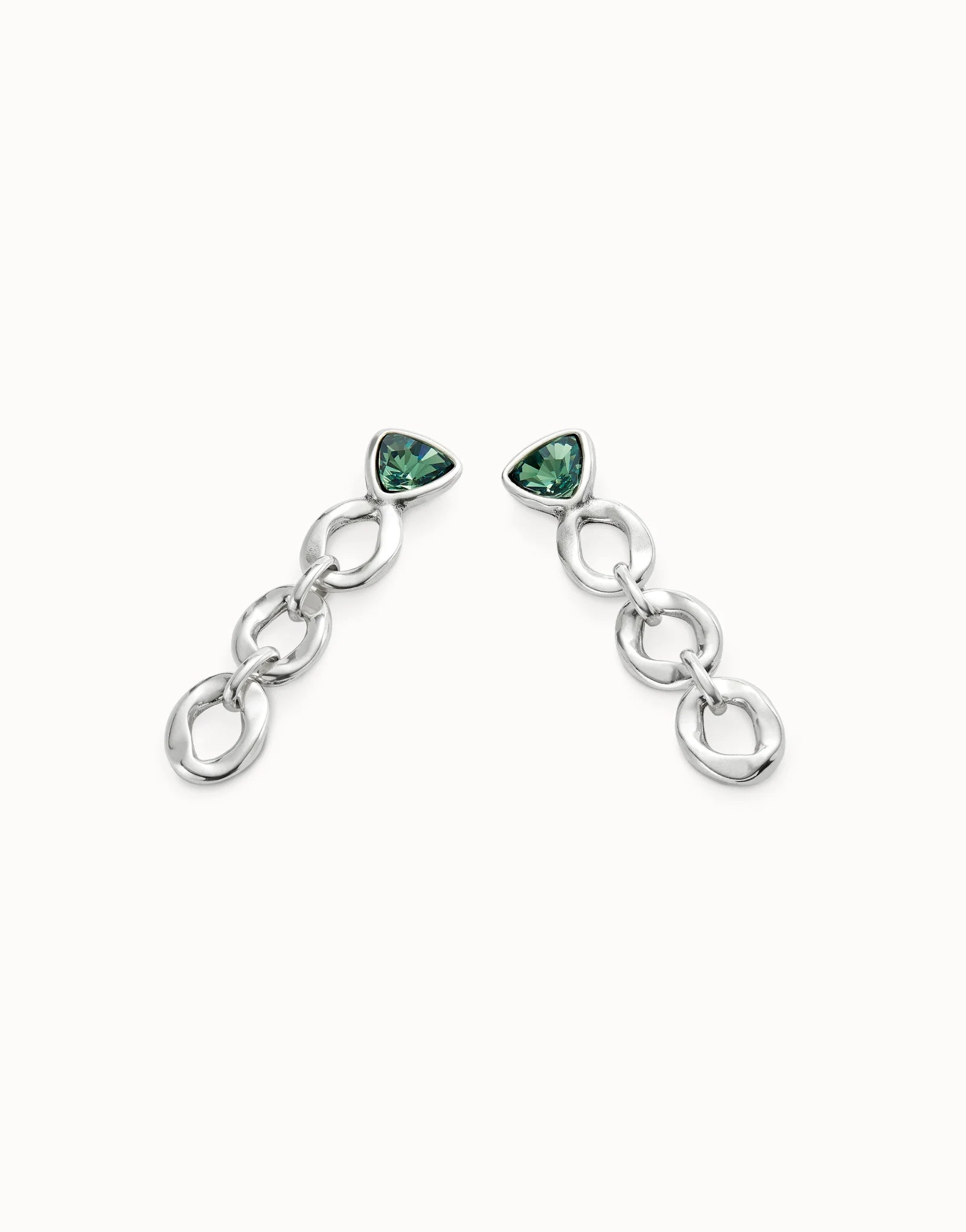 Orecchini da donna Uno de 50 lunghi placcati argento Sterling con cristallo verde triangolare - Simmi Gioiellerie - Orecchini