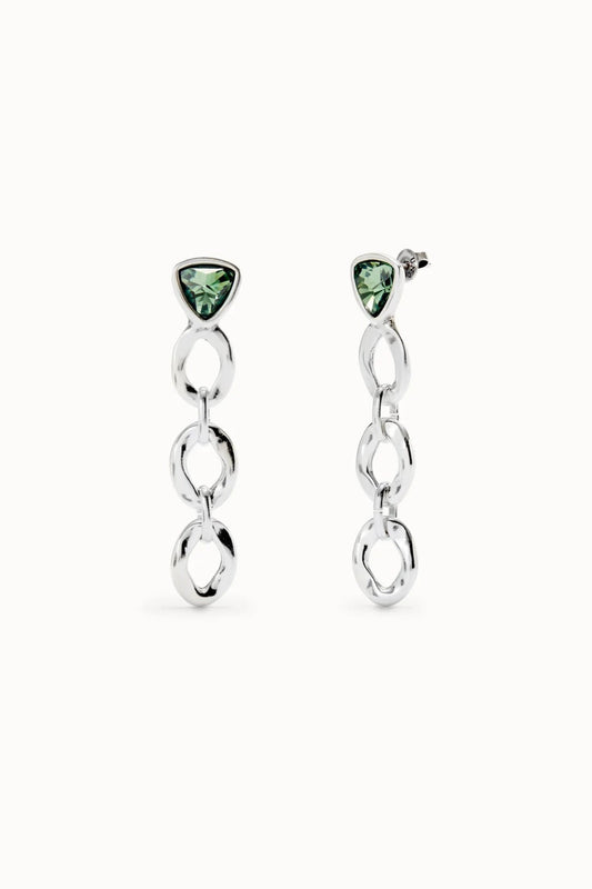 Orecchini da donna Uno de 50 lunghi placcati argento Sterling con cristallo verde triangolare - Simmi Gioiellerie - Orecchini
