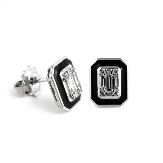 Orecchini Geometrici in Oro Bianco 18 Carati con Diamanti e Onice – Simmi Gioielli - Simmi Gioiellerie - Orecchini