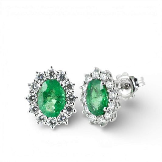 Orecchini in Oro Bianco 18 Carati con Smeraldi e Diamanti - Simmi Gioielli - Simmi Gioiellerie - Orecchini