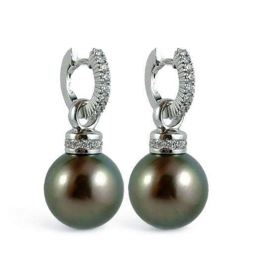 Orecchini pendenti in oro e diamanti con perle Tahiti - Simmi Gioielli - Simmi Gioiellerie - Orecchini