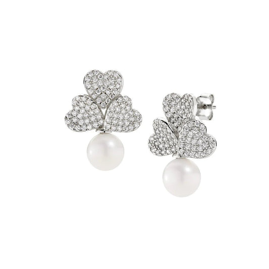 Orecchini Tris di Cuori Pavé e Perla - ORFIPEBBZ - Simmi Gioiellerie - Orecchini