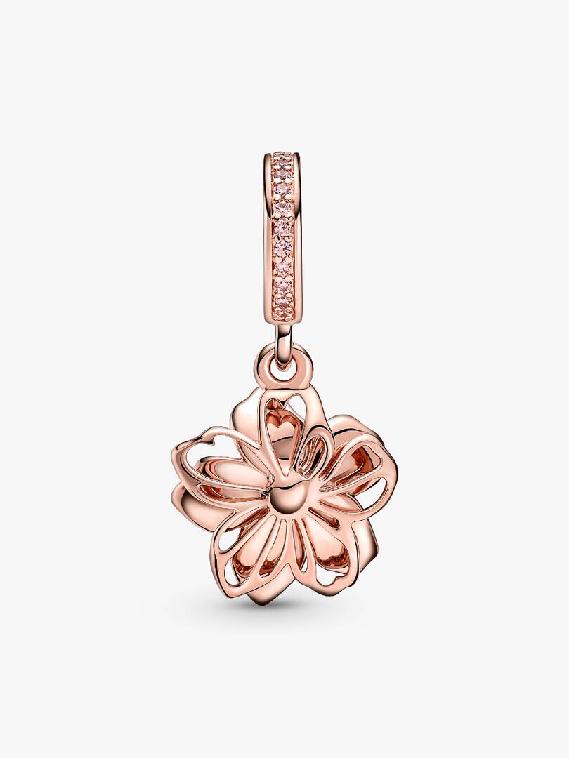 pendente con fiore di ciliegio mobile, placcato oro rosa 14k, con zirconia cubica rosa e smalto rosa e bianco sfumato - 780667C01 - Simmi Gioiellerie -Charm