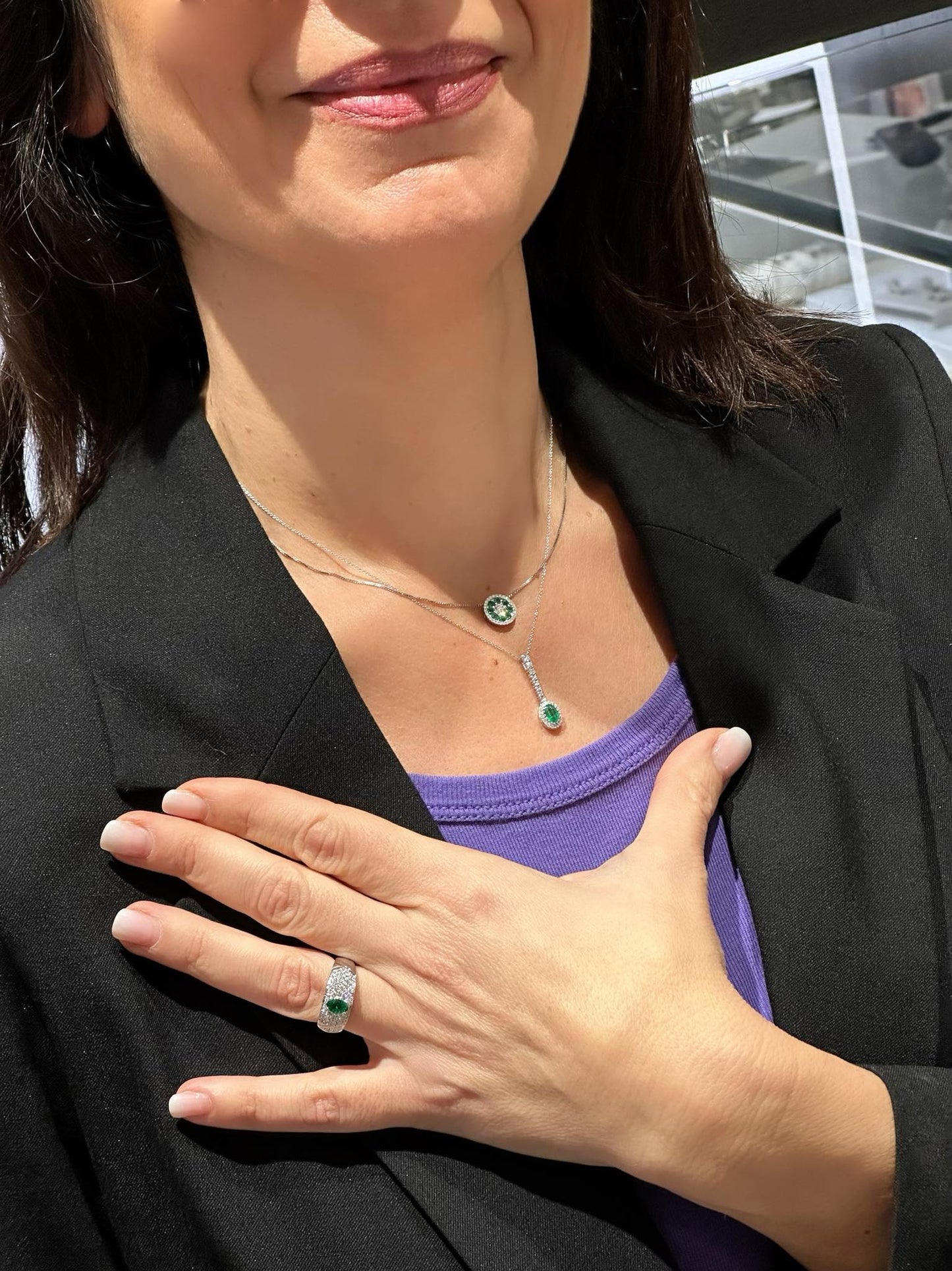 Pendente da donna in oro con smeraldo e diamanti - Simmi Gioielli