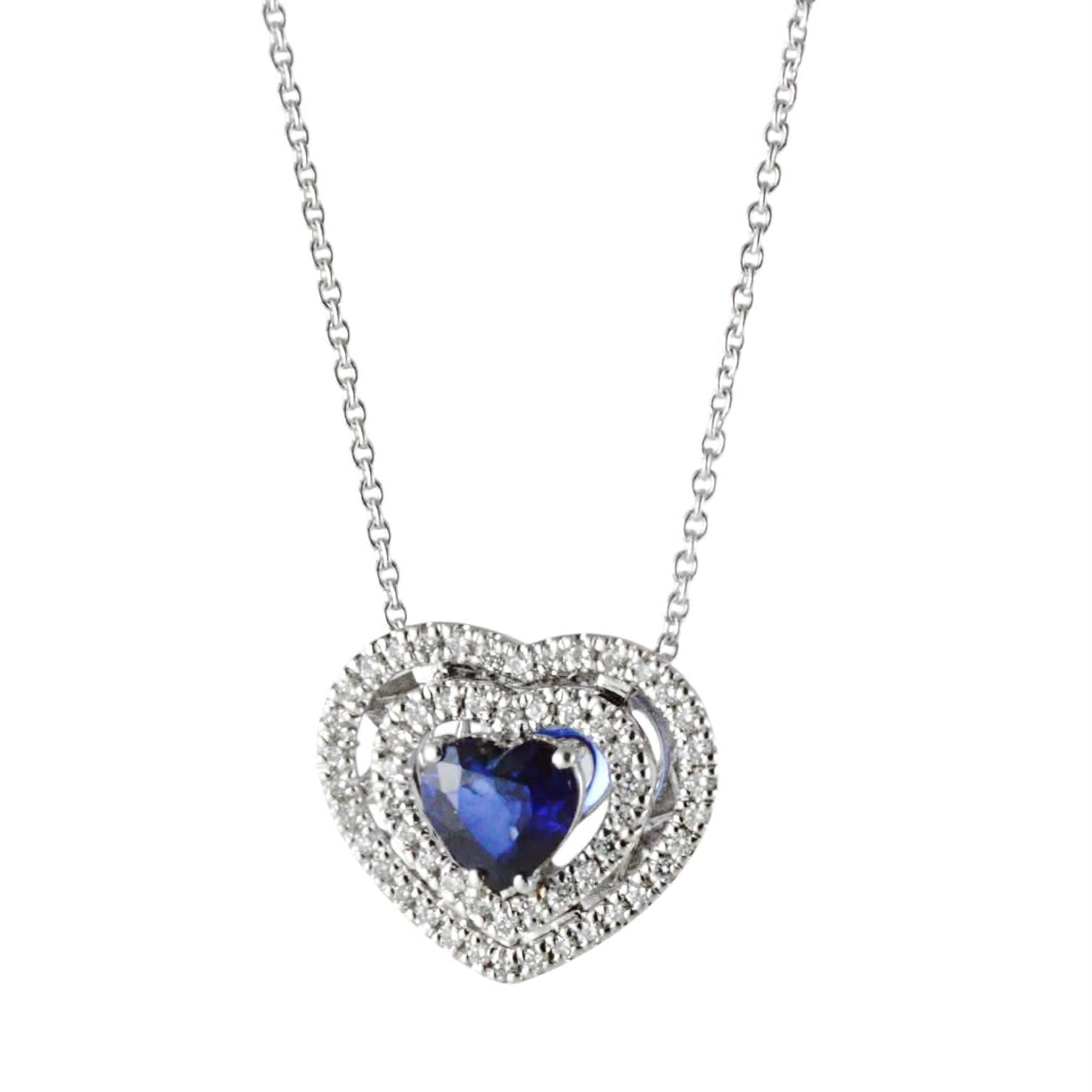 Pendente Cuore in Oro Bianco 18K con Zaffiro e Diamanti – Simmi Gioielli - Simmi Gioiellerie - Collane
